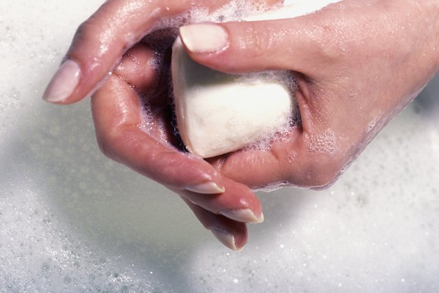 caucasian hands with soap
